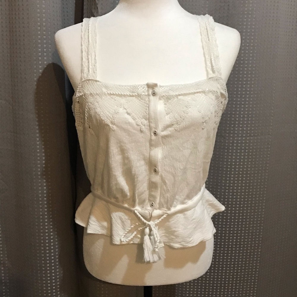 NWT Boho Topshop Vanilla Crochet Belted Crop Top